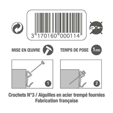 LOT DE 5 CROCHETS ACIER N°3 POUR TABLEAUX ET CADRES 20KG - CROCHETS A TABLEAUX - Mr Bricolage : Outillage, Jardinage, Animalerie, Electricité