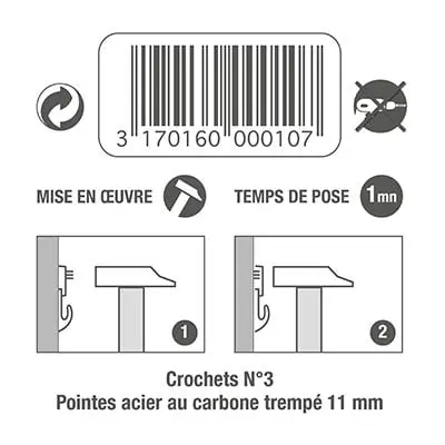 LOT DE 3 CROCHETS BETON N°3 POUR TABLEAUX ET CADRES 12KG - CROCHETS A TABLEAUX - Mr Bricolage : Outillage, Jardinage, Animalerie, Electricité