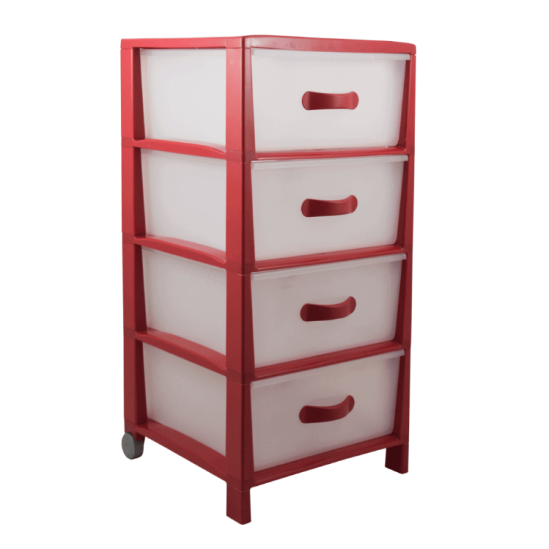 TOUR DE RANGEMENT AVEC 4 TIROIRS AVEC 2 ROUES COULEUR ROUGE 84X40X40 CM  BUREAU  Mr Bricolage : Outillage, Jardinage, Animalerie, Electricité