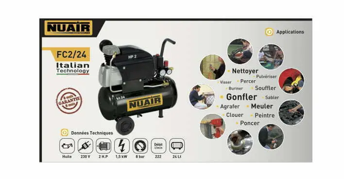 COMPRESSEUR SILENCIEUX 24 LITRES 230 VOLTS ET 8 BARS - COMPRESSEUR ET ACCESSOIRES - Mr Bricolage : Outillage, Jardinage, Animalerie, Electricité