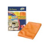 L'ensemble CENTI CHIFFON MICROFIBRE 2+1PCS présente une image de salon épurée et comprend un tissu orange bien visible devant, mettant en valeur l'offre 2+1.