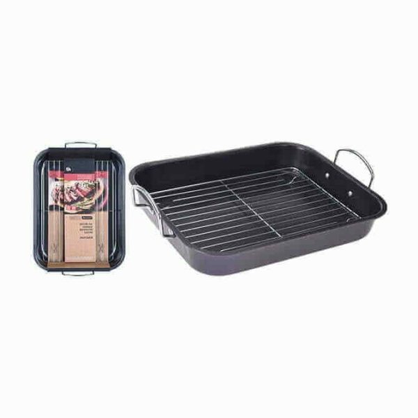 PLAT A ROTIR ANTIADHESIF NOIR AVEC GRILLE - CUISSON - Mr Bricolage : Outillage, Jardinage, Animalerie, Electricité