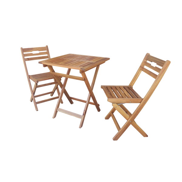Set de table carrée bistro avec 2 chaises 193 x71 x 30 cm Acacia