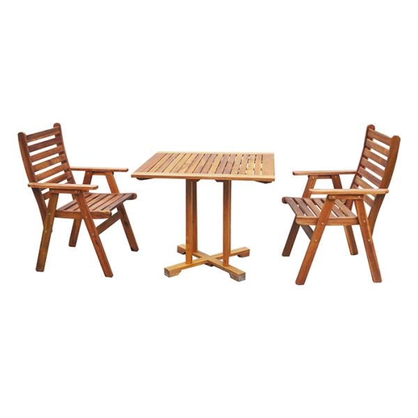 Set de table carré avec 2 chaises à accoudoirs 85 x 85 x 72 cm Acacia
