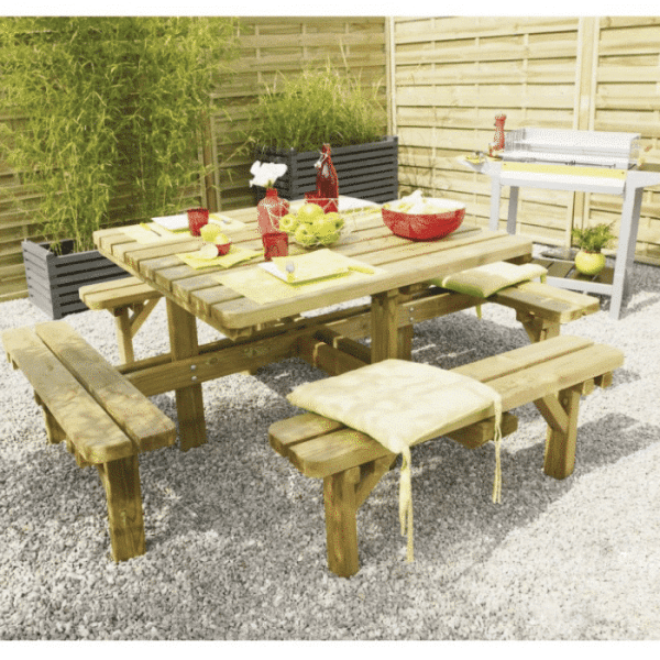 Table De Pique-Nique Carrée En Bois Massif 200 X 200 X 75 Cm