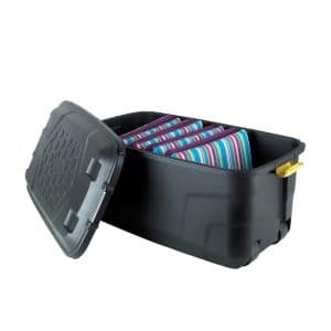 Boîte de rangement sur roulettes en plastique 94x52x45cm 145 L noir
