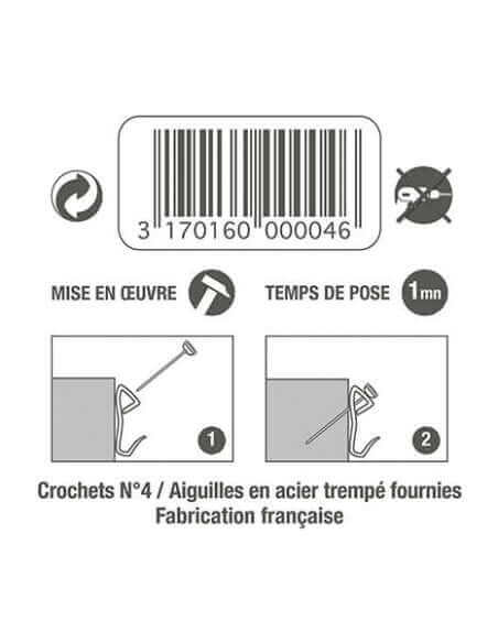 LOT DE 4 CROCHETS ACIER N°4 POUR TABLEAUX ET CADRES 30KG - CROCHETS A TABLEAUX - Mr Bricolage : Outillage, Jardinage, Animalerie, Electricité