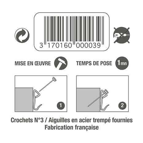 LOT DE 10 CROCHETS ACIER N°3 POUR TABLEAUX ET CADRES 20KG - CROCHETS A TABLEAUX - Mr Bricolage : Outillage, Jardinage, Animalerie, Electricité