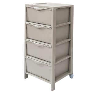 Tour de rangement 4 tiroirs avec 2 Roues Taupe 38 x 39,5 x 76 cm