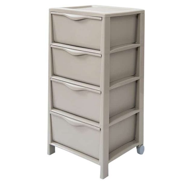 Tour de rangement 4 tiroirs avec 2 Roues Taupe 38 x 39,5 x 76 cm