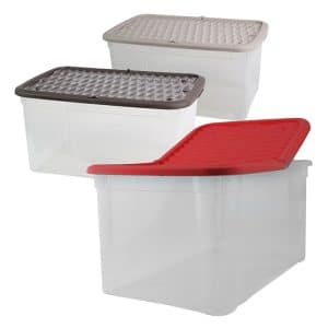 BOX RANG.3COULEUR DISPO.ROUGE/GRIS/TAUPE 58x39x29