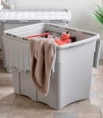 Boîte De Rangement En Plastique Recyclé Gris Doux 80 L – Image 3