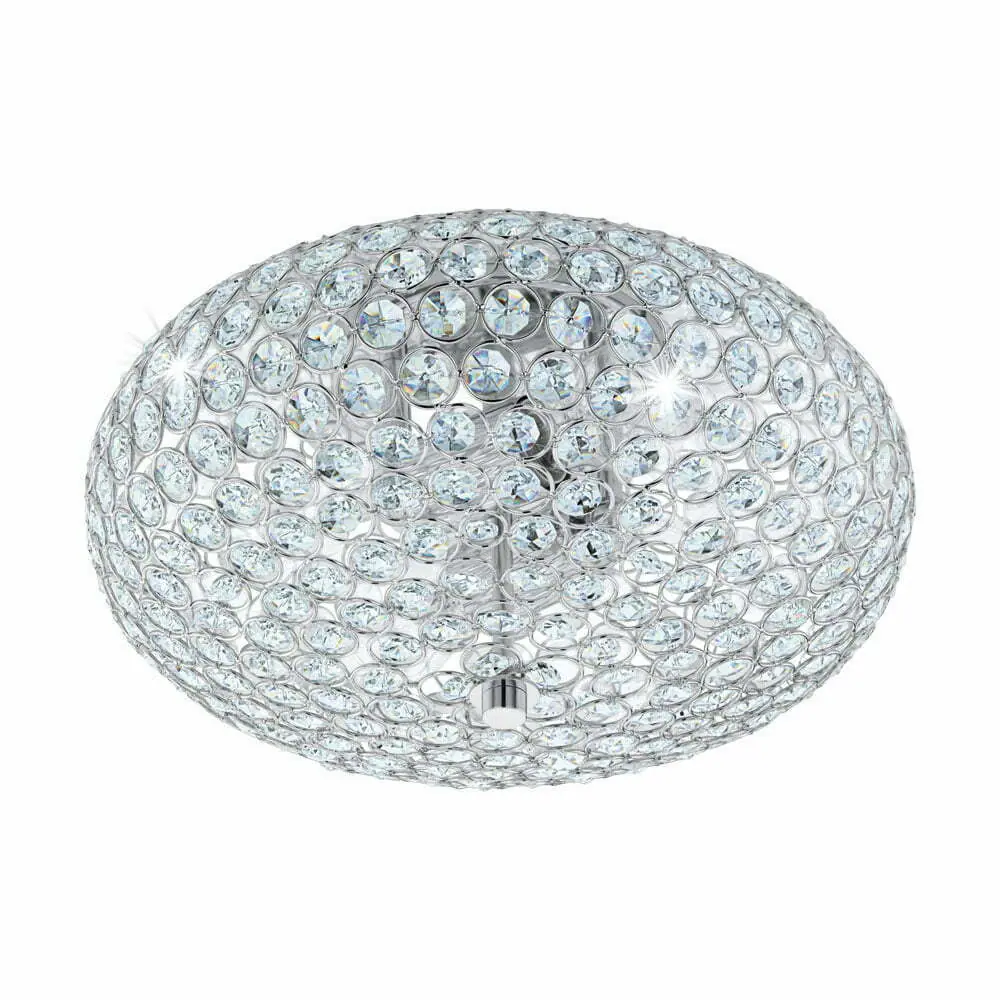 Plafonnier Chromé En Crystal Clemente – Eglo 2Xe27 60W Chrome Cristal Diamètre 350Mm