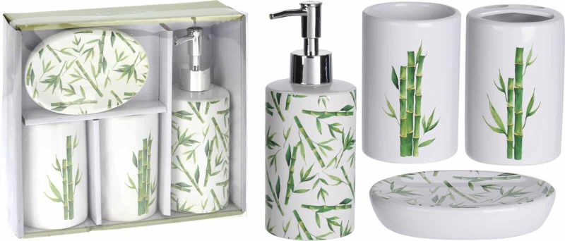 933191.jpg Ensemble Pour Salle De Bain 4 Pieces Vert Et Blanc