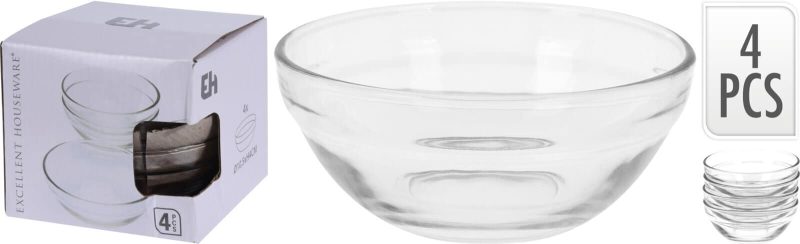 Set 4 Bols En Verre 10X4Cm
