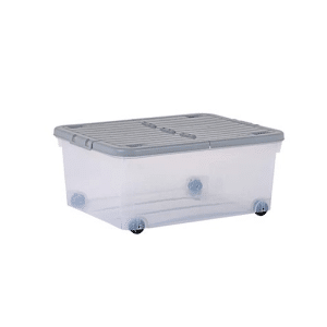 Boîte De Rangement Transparente Avec Roues Et Couvercle Pliant 30L Gris Froid