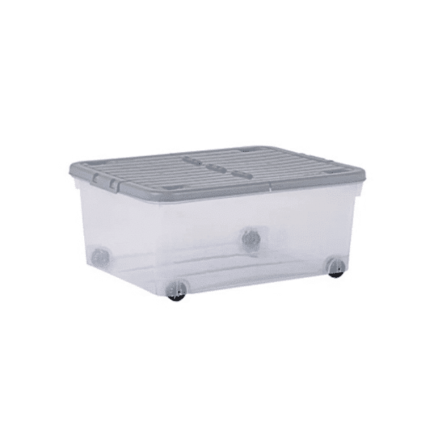 Boîte De Rangement Transparente Avec Roues Et Couvercle Pliant 30L Gris Froid