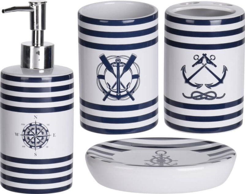 943215.jpg Ensemble Pour Salle De Bain Maritime 4 Pieces Blanc Bleu