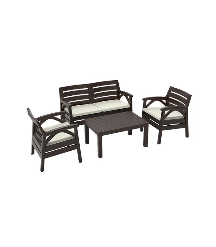 salon de jardin 4 places marron