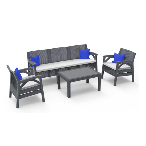 Salon de Jardin 4 places marron coussin gris +Table