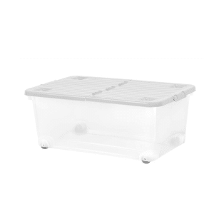 Boîte De Rangement Transparente Avec Roues Et Couvercle Pliant 45 L Gris Froid