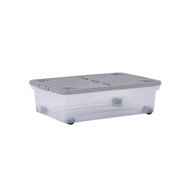 Boîte De Rangement Transparente Avec Roues Et Couvercle Pliant 32 L Gris Froid