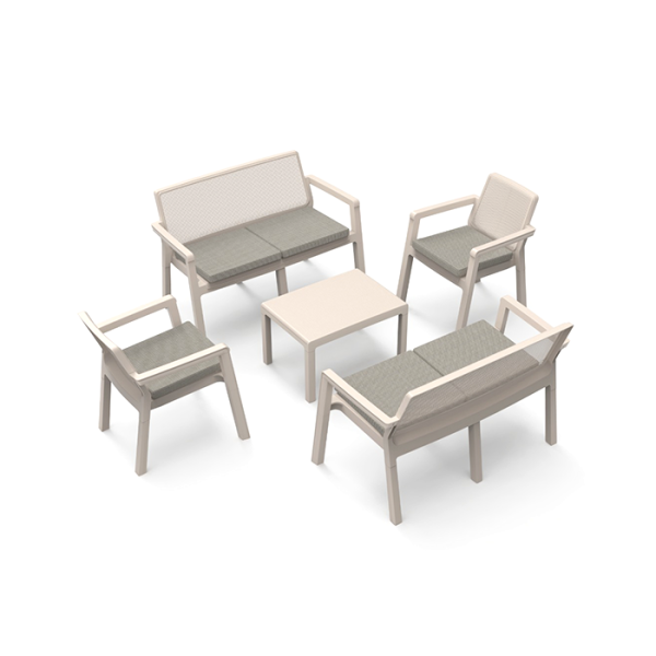 Salon de jardin prestij 6 places avec table desert beige