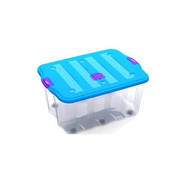 Boîte De Rangement Transparente Avec Couvercle Bleu 110 L
