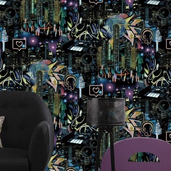 PAPIER PEINT NEON CITY BLUE