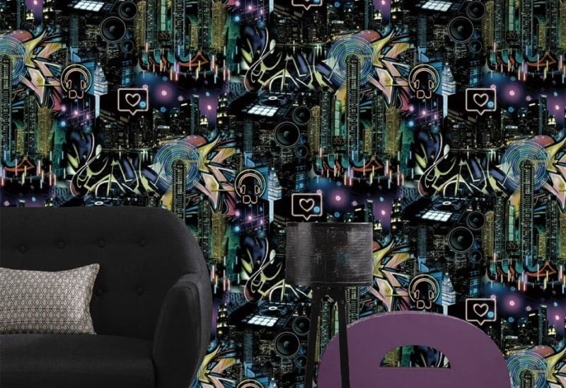 PAPIER PEINT NEON CITY BLUE