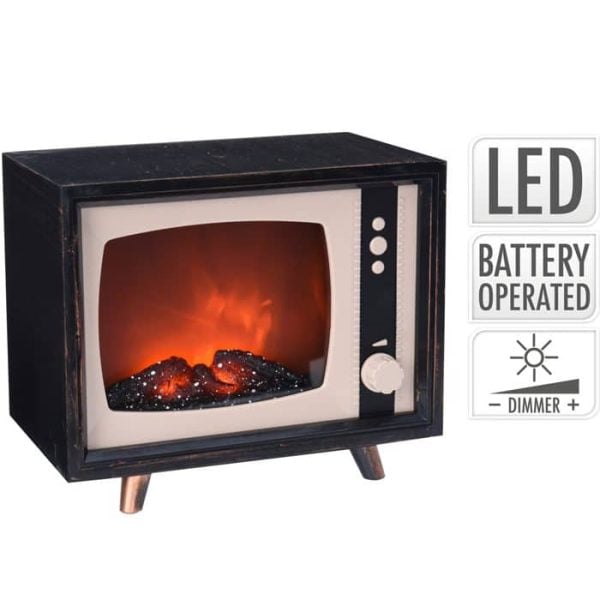 Cheminée décorative TV vintage avec effet flamme LED