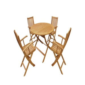 Set de table rond pliable avec 4 chaises pliantes à accoudoirs 120 x 75 cm Acacia