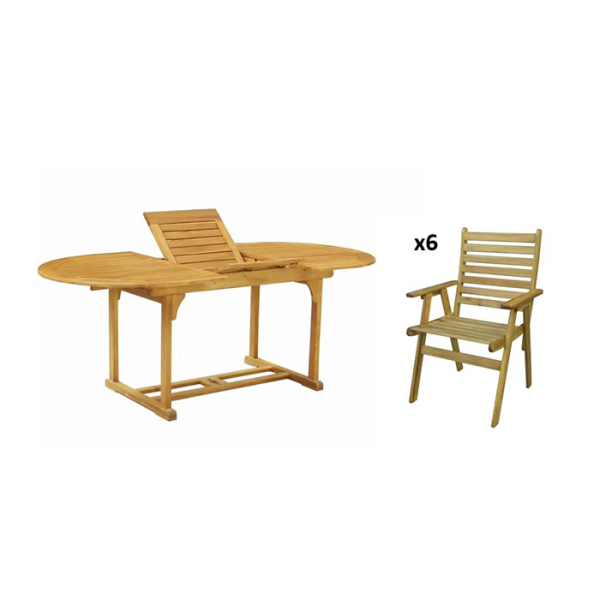 Set De Table Extensible Ovale Avec 6 Chaises À Accoudoirs En Bois D'Acacia Huilé (150+50)X100X75Cm