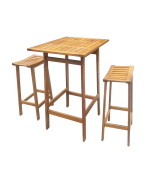 Ensemble Table Haute Avec 2 Tabourets En Bois D'Acacia Huilé 74X56X98Cm