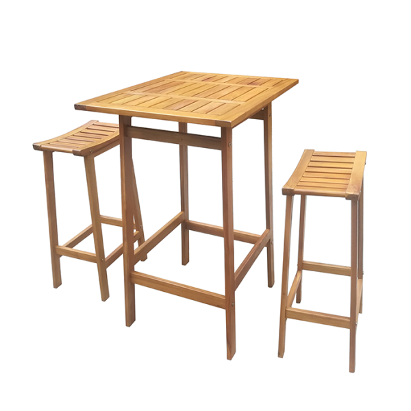 Ensemble Table Haute Avec 2 Tabourets En Bois D'Acacia Huilé 74X56X98Cm