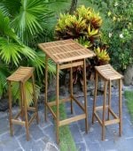 Ensemble Table Haute Avec 2 Tabourets En Bois D'Acacia Huilé 74X56X98Cm – Image 2