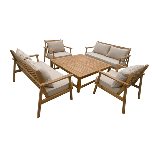 Salon De Jardin 6 Places Avec Coussins Taupe - Acacia