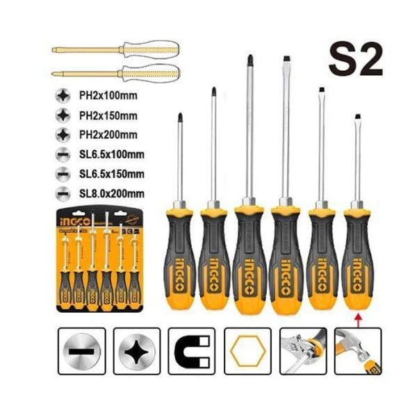 SET DE 6 TOURNEVIS À ZONE DE FRAPPE