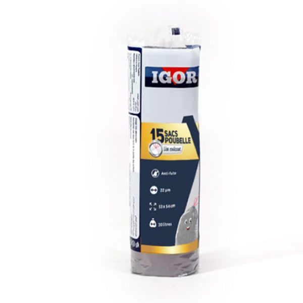 15 sacs poubelle gris 30l igor