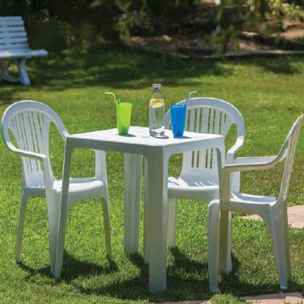 Table Carree 70X70 Cm En Résine Blanc Cassé
