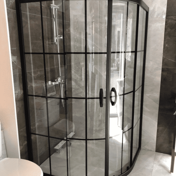 Cabine de douche oval à carreau 5mm 80 x 80 x 190 cm noir