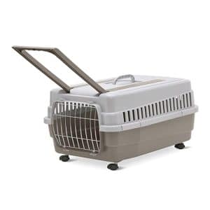 Cage de transport pour chat à poignee et roues 60x40x45 cm taupe