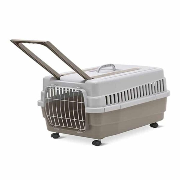 Cage de transport pour chat à poignee et roues 60x40x45 cm taupe