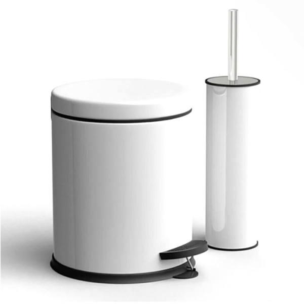 Poubelle À Pédale 3L Avec Brosse De Toilette Blanc