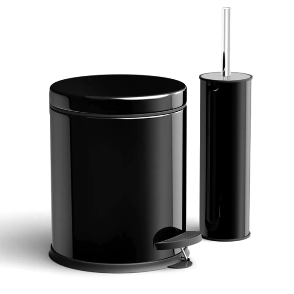 Poubelle À Pédale 3L Avec Brosse De Toilette Noir