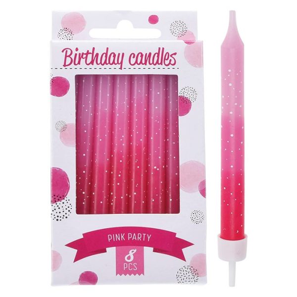 Bougies d'anniversaire - lot de 8 pièces rose