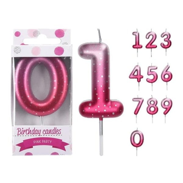 Bougie d'anniversaire du "0 à 9" rose