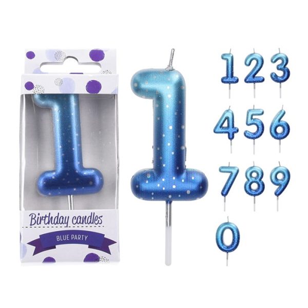 Bougie d'anniversaire du " 0 à 9" bleu