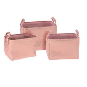 Panier Décoratif En Poudre Rose - Lot De 3 Pièces