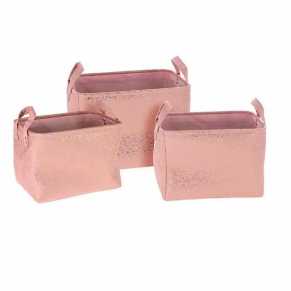 Panier Décoratif En Poudre Rose - Lot De 3 Pièces